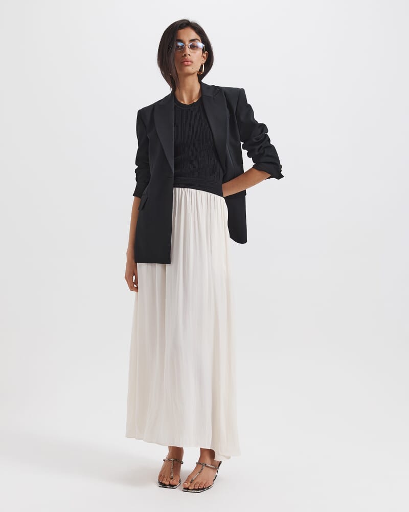 Lillian Mixed Media Midi Dress in BLACK/WHITE
