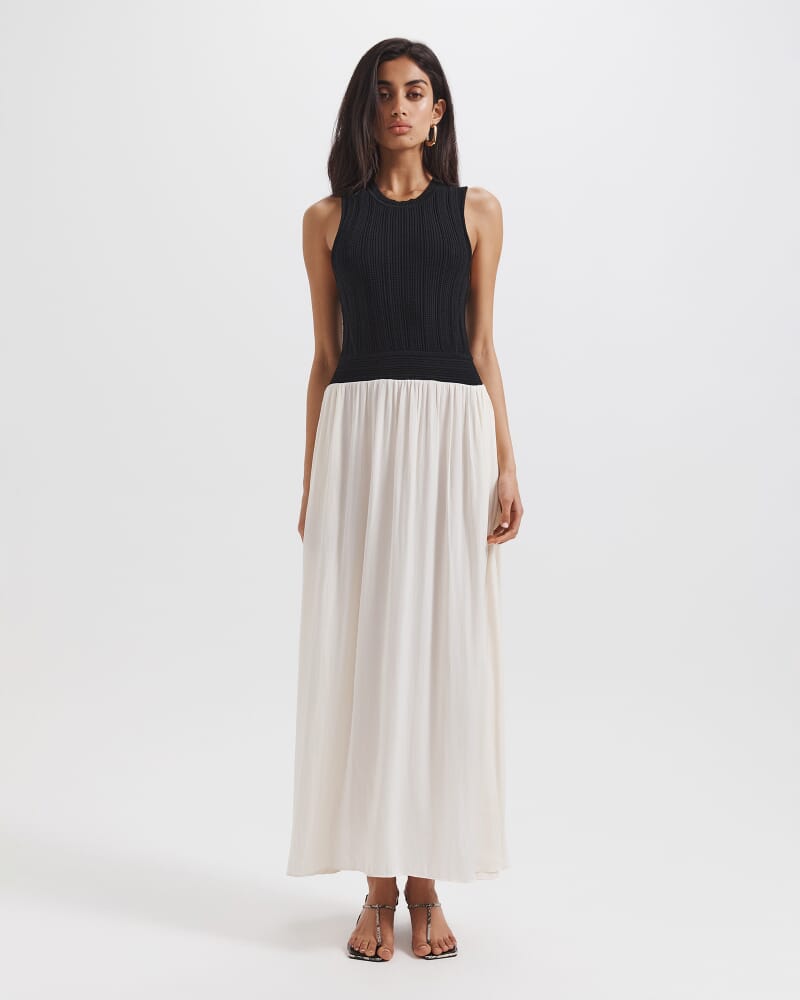 Lillian Mixed Media Midi Dress in BLACK/WHITE