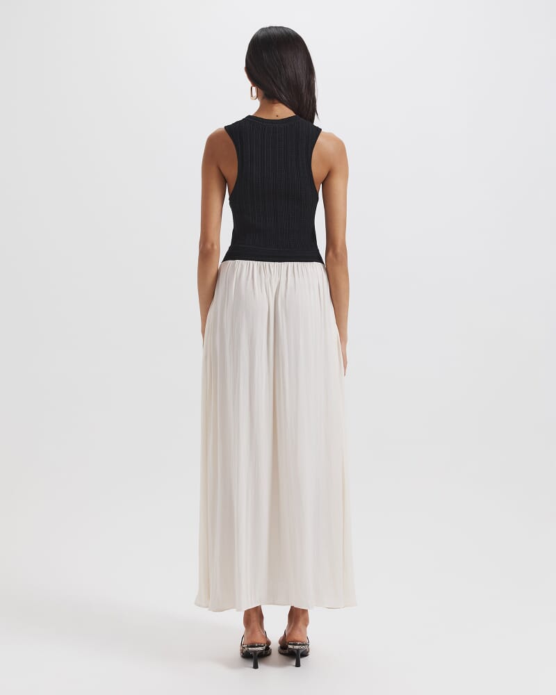 Lillian Mixed Media Midi Dress in BLACK/WHITE