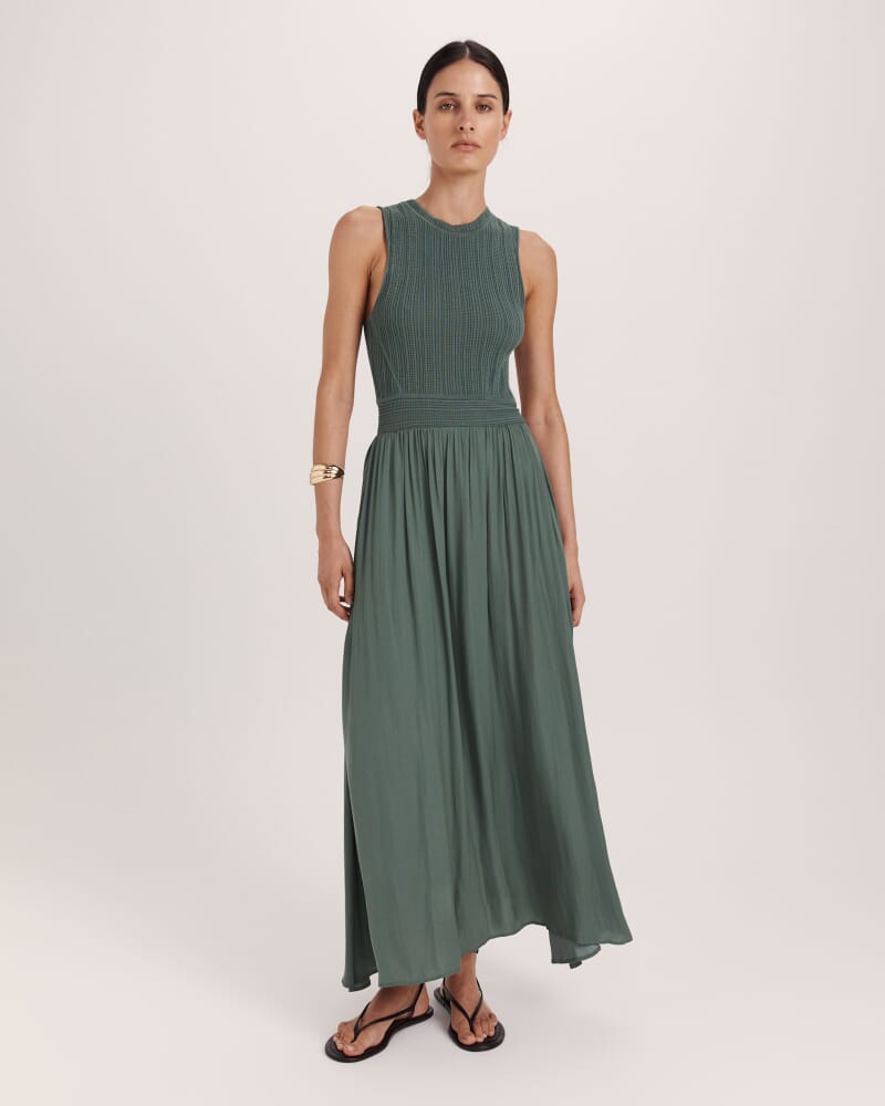 Lillian Mixed Media Maxi Dress in FOREST