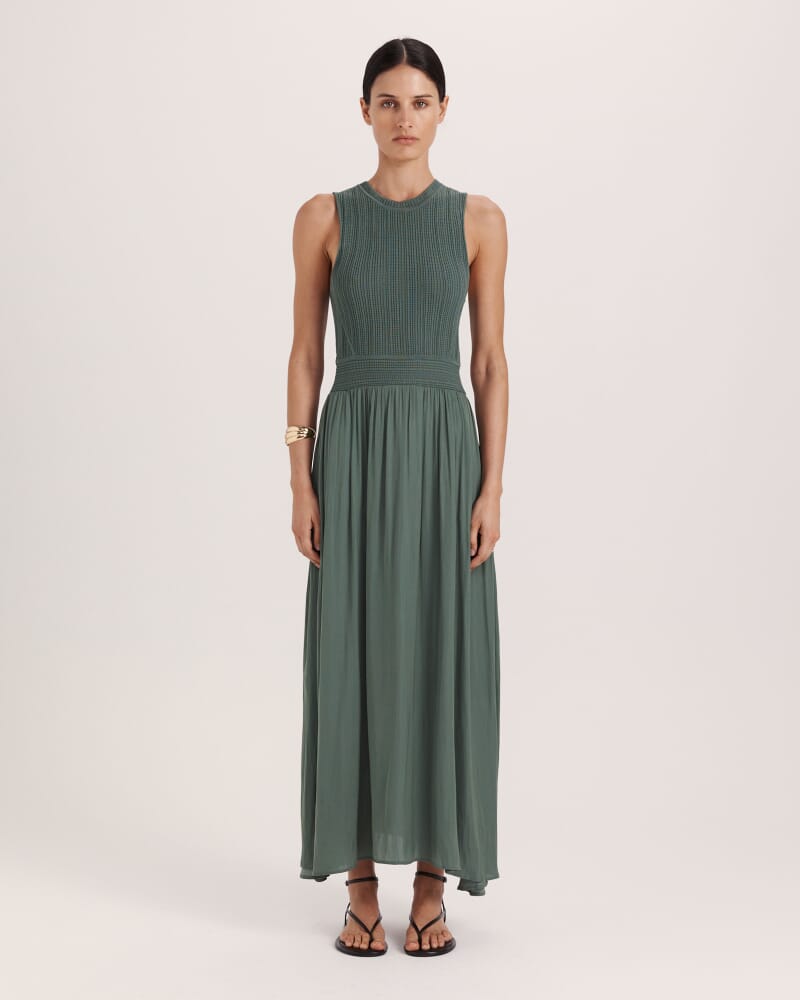 Lillian Mixed Media Maxi Dress in FOREST
