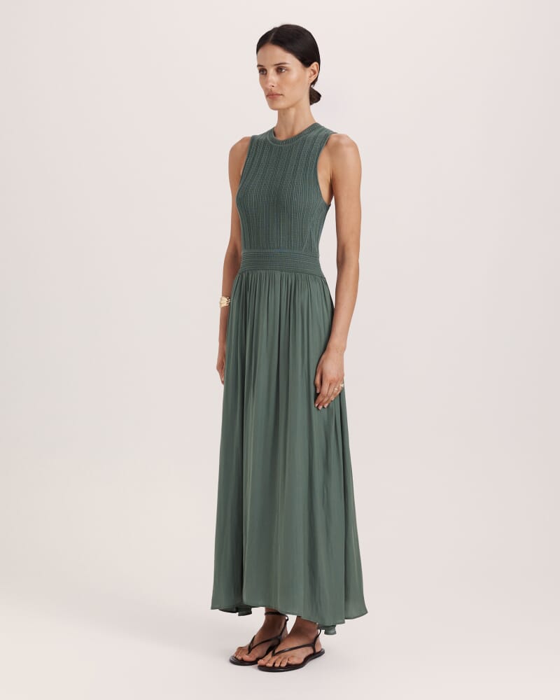 Lillian Mixed Media Maxi Dress in FOREST
