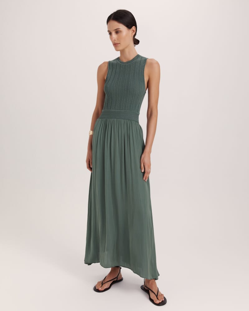 Lillian Mixed Media Maxi Dress in FOREST