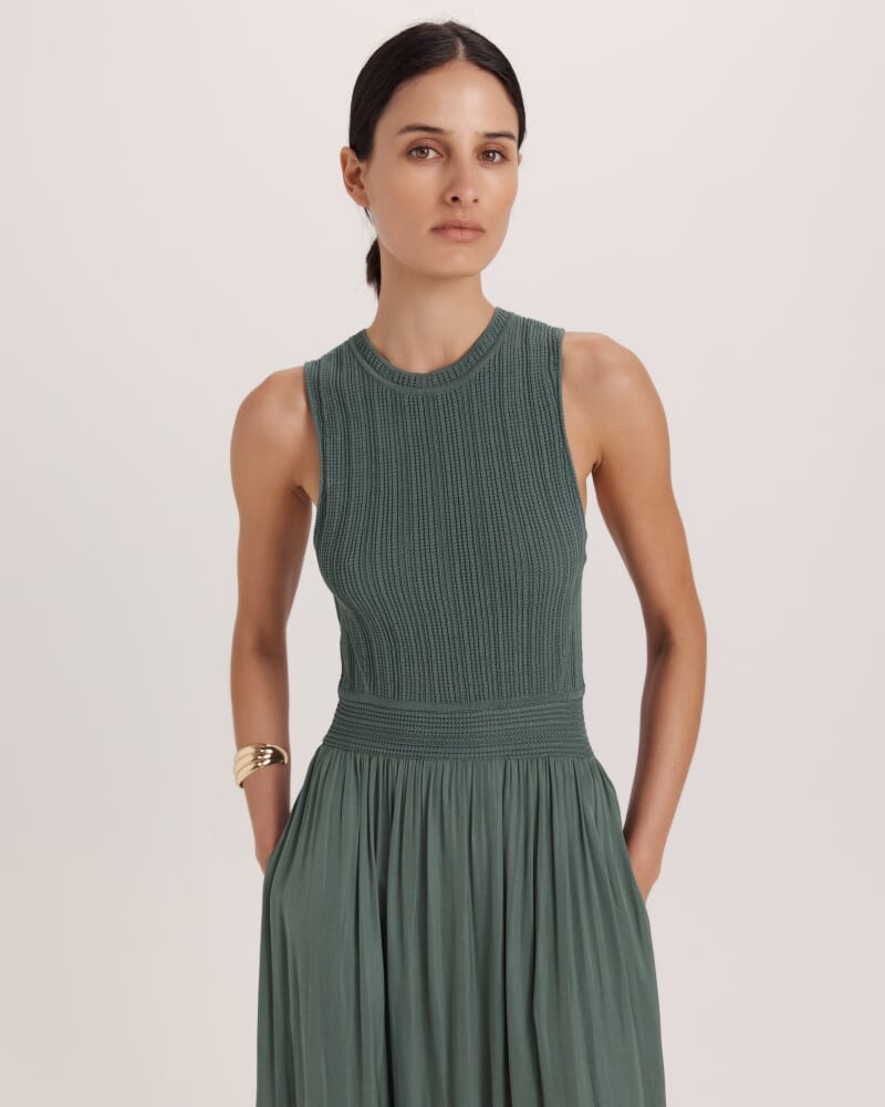 Lillian Mixed Media Maxi Dress in FOREST