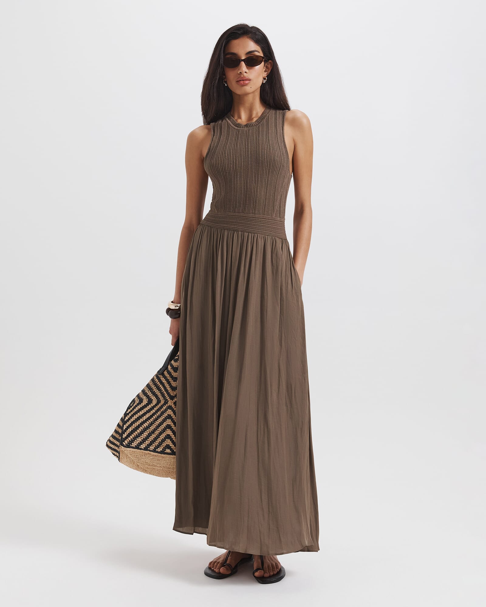Lillian Mixed Media Midi Dress