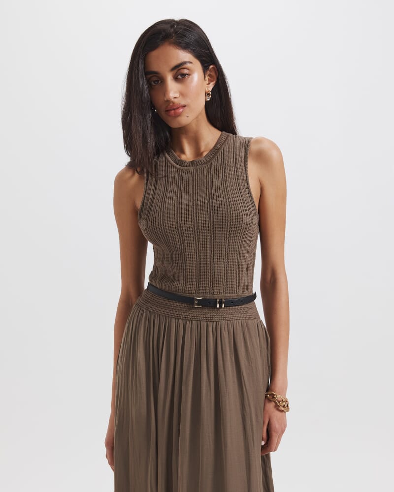 Lillian Mixed Media Midi Dress in SABLE