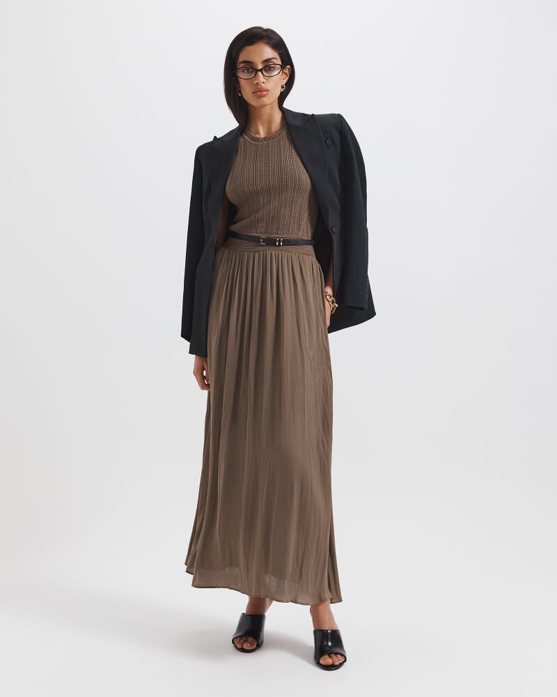 Lillian Mixed Media Midi Dress in SABLE