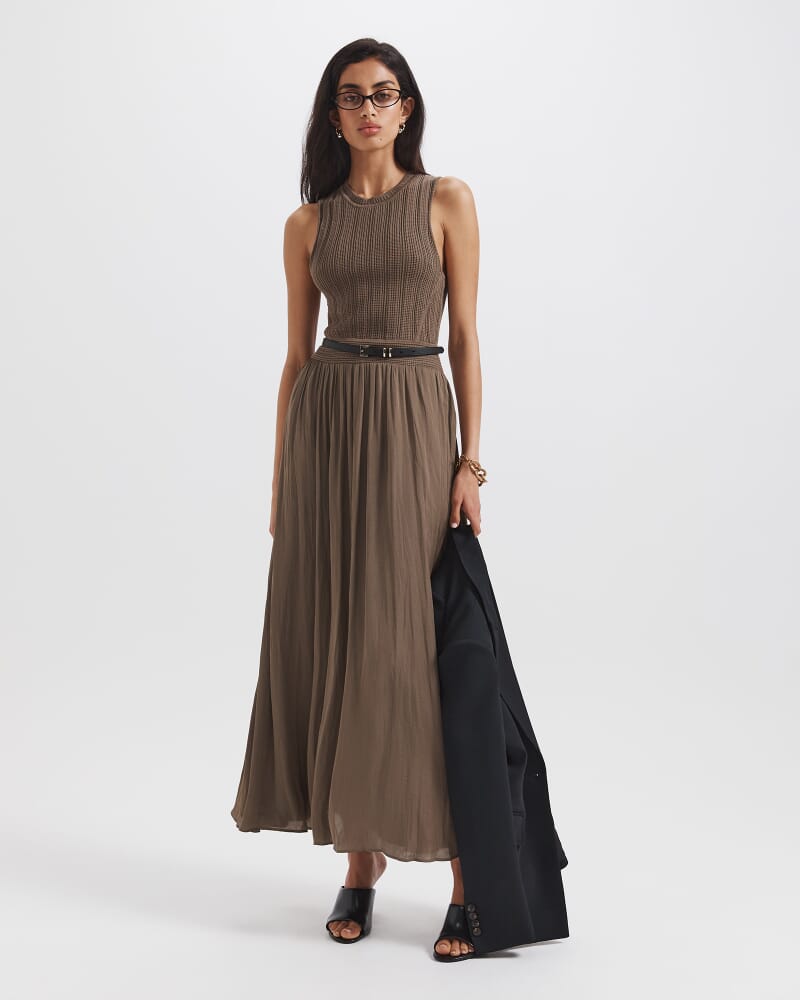 Lillian Mixed Media Midi Dress in SABLE