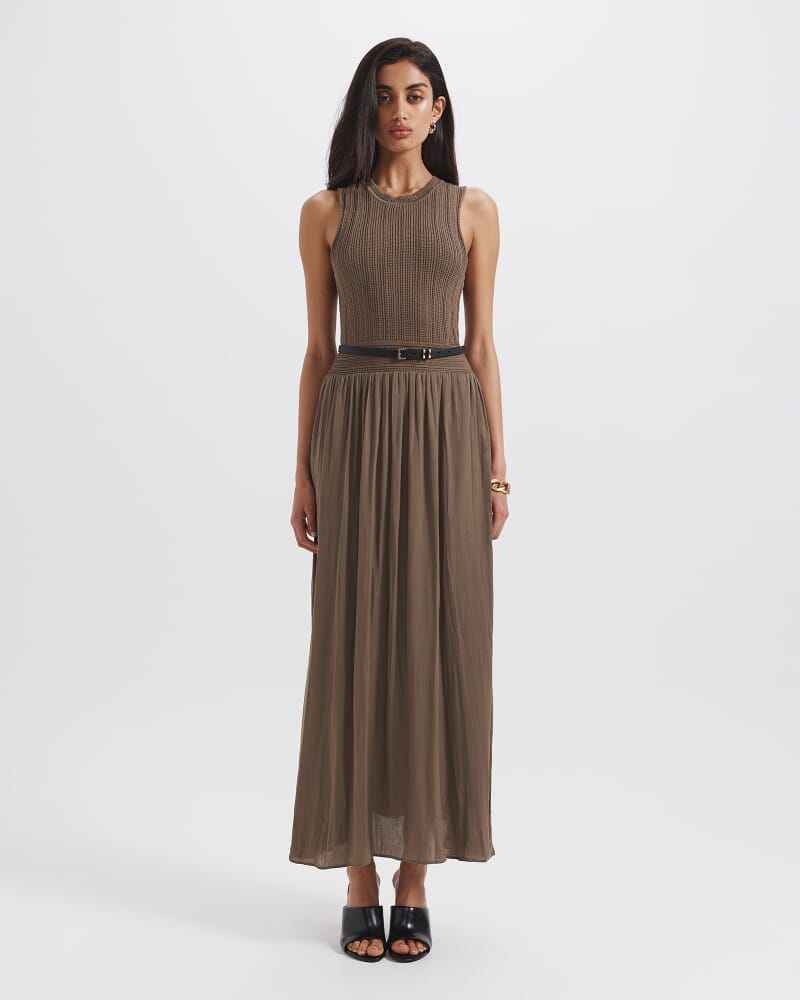 Lillian Mixed Media Midi Dress in SABLE
