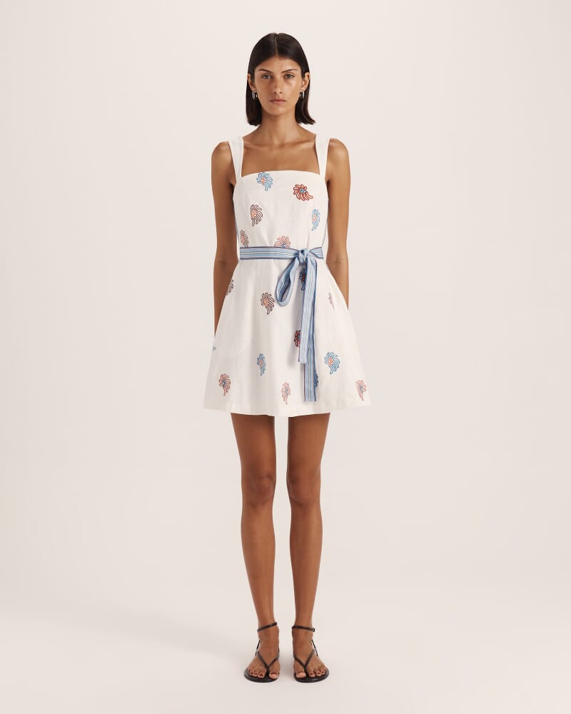 Antibes Embroidered Linen Mini Dress in MULTI