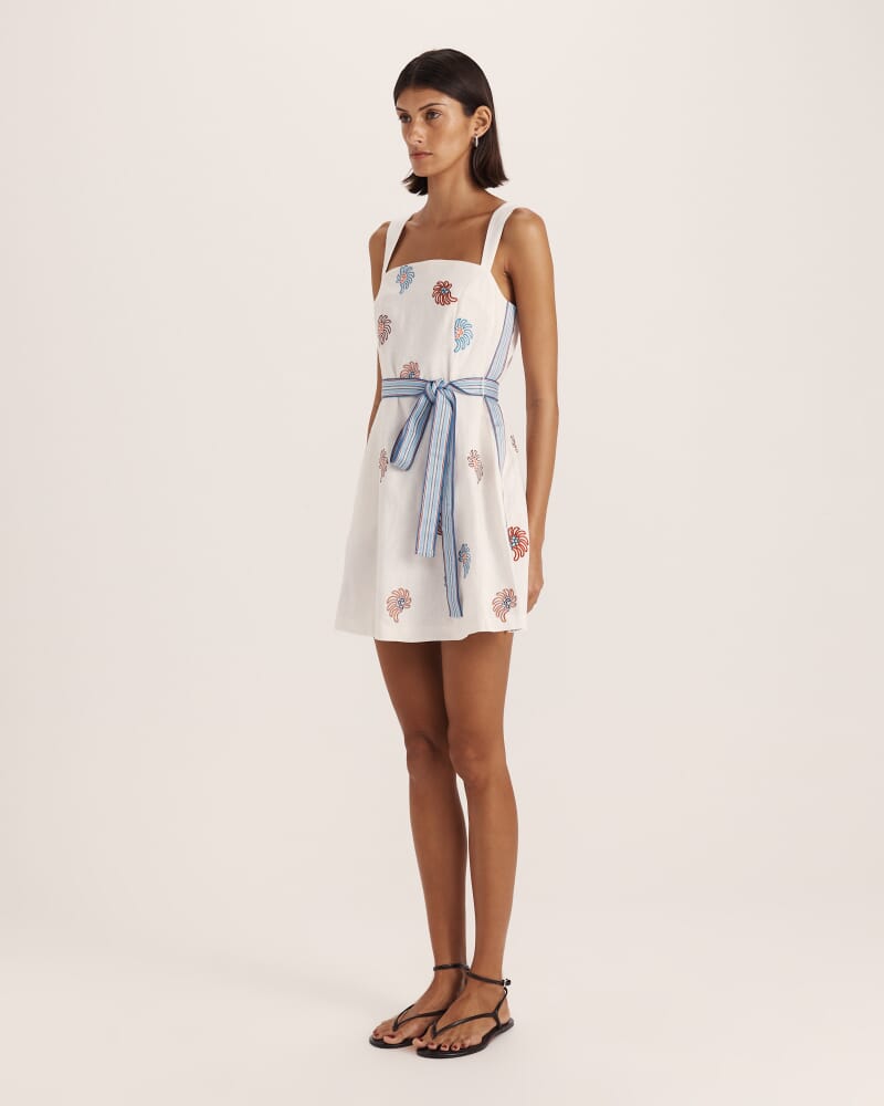 Antibes Embroidered Linen Mini Dress in MULTI
