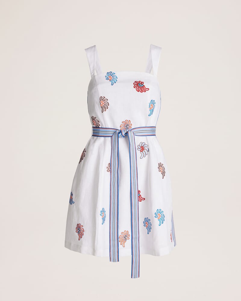 Antibes Embroidered Linen Mini Dress in MULTI