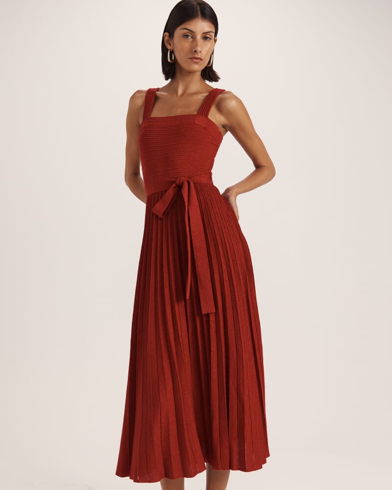 Mariya Sparkling Knit Dress in CRIMSON