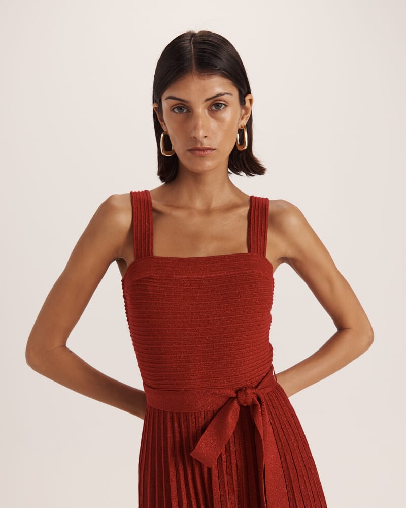 Mariya Sparkling Knit Dress in CRIMSON