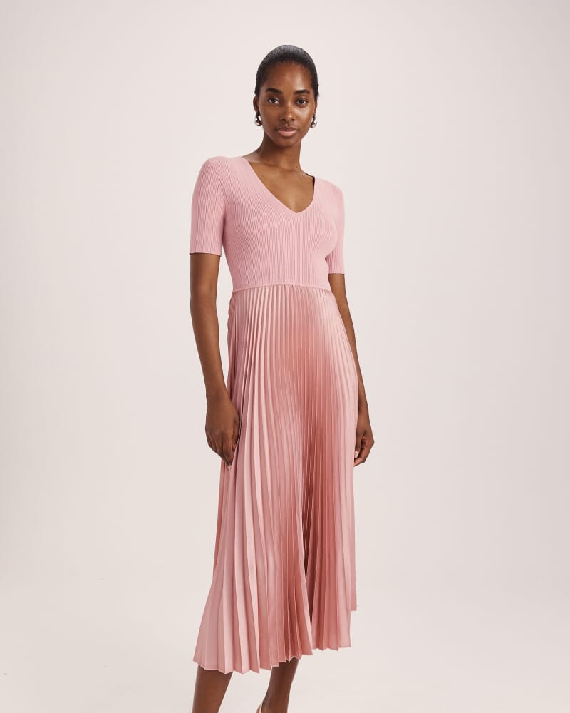 Vicky V Neck Mixed Media Dress in DUSTY ROSE