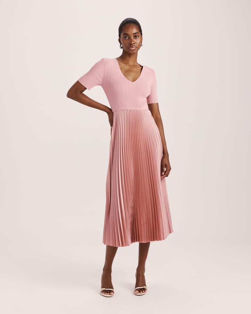 Vicky V Neck Mixed Media Dress in DUSTY ROSE