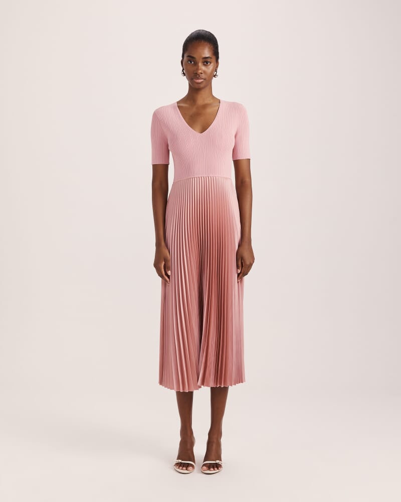 Vicky V Neck Mixed Media Dress in DUSTY ROSE