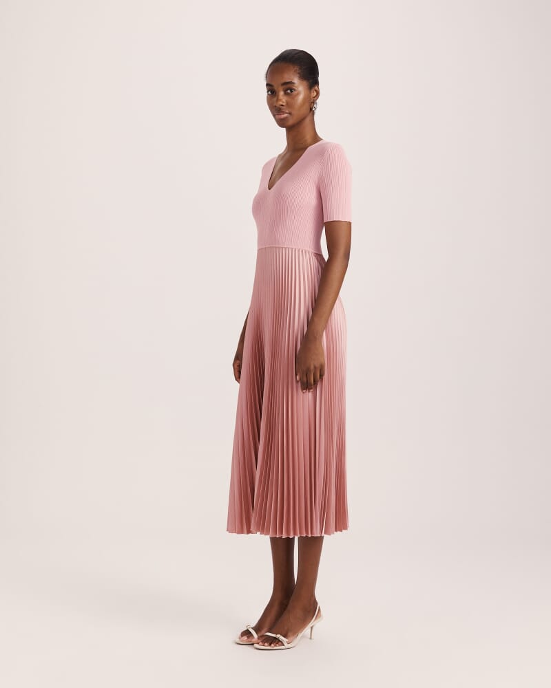 Vicky V Neck Mixed Media Dress in DUSTY ROSE