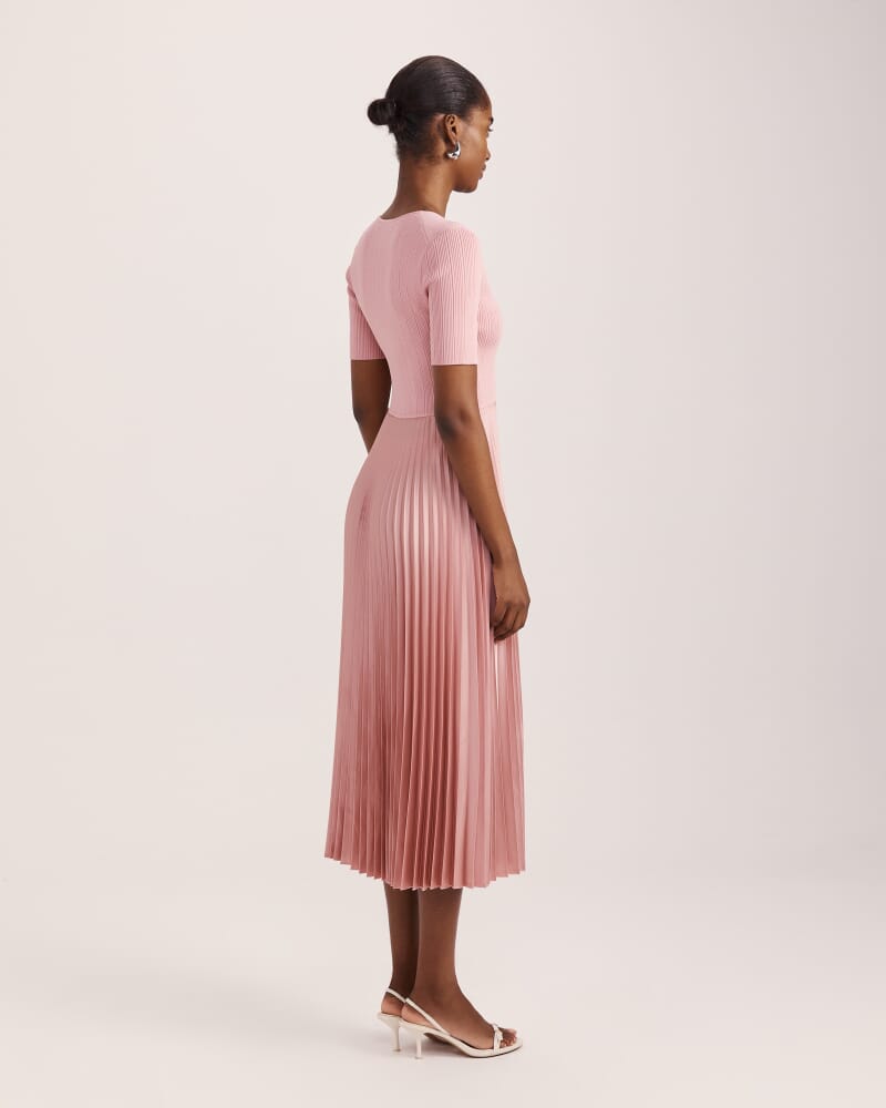 Vicky V Neck Mixed Media Dress in DUSTY ROSE