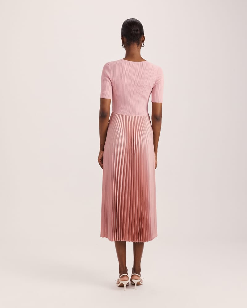 Vicky V Neck Mixed Media Dress in DUSTY ROSE