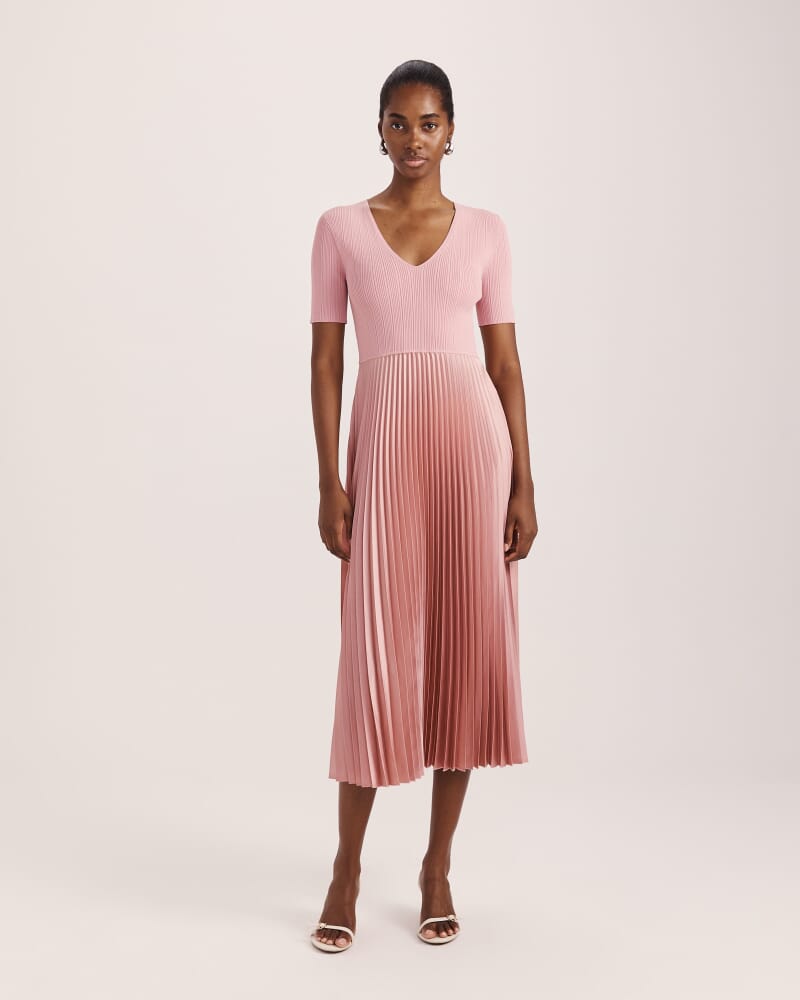 Vicky V Neck Mixed Media Dress in DUSTY ROSE