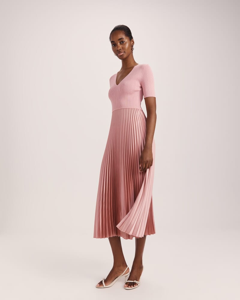 Vicky V Neck Mixed Media Dress in DUSTY ROSE