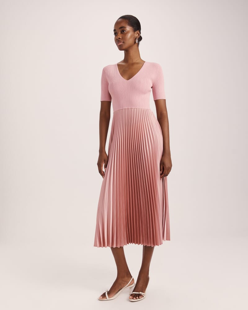 Vicky V Neck Mixed Media Dress in DUSTY ROSE