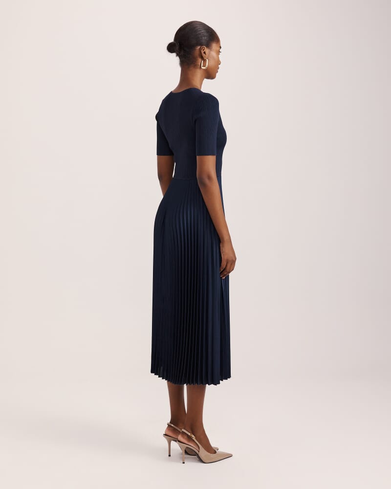 Vicky V Neck Mixed Media Dress in NAVY