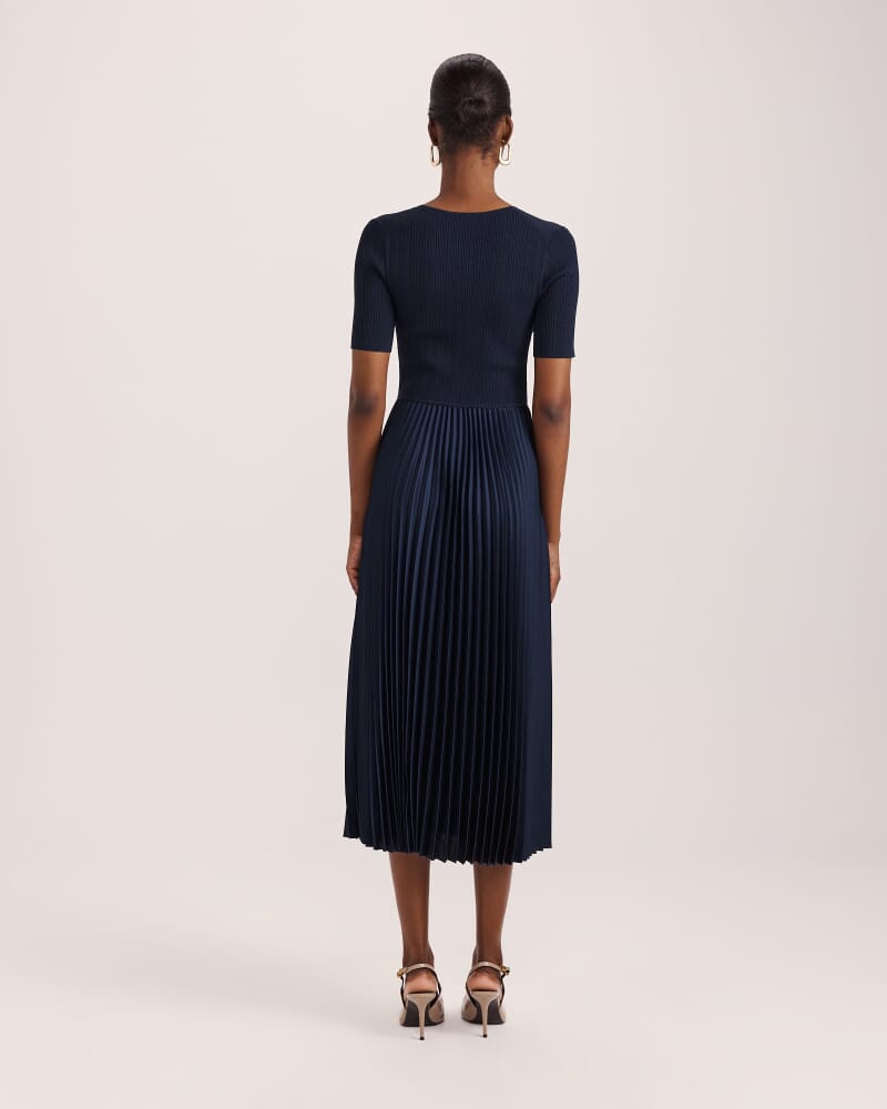 Vicky V Neck Mixed Media Dress in NAVY