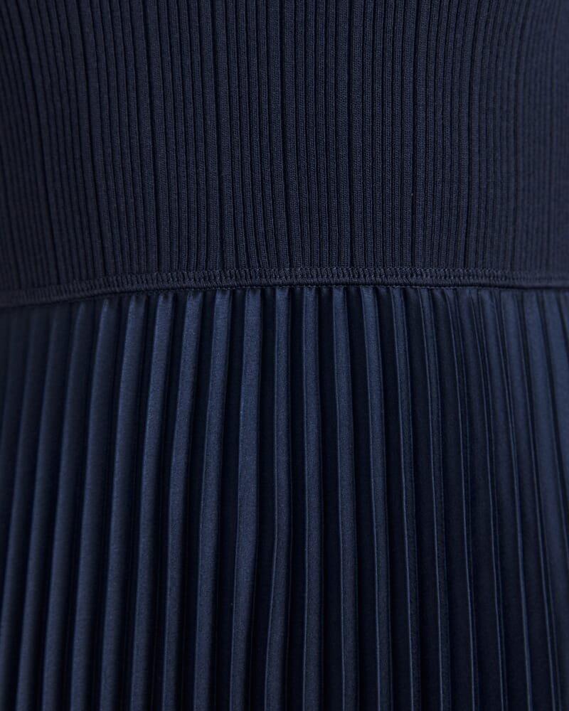 Vicky V Neck Mixed Media Dress in NAVY