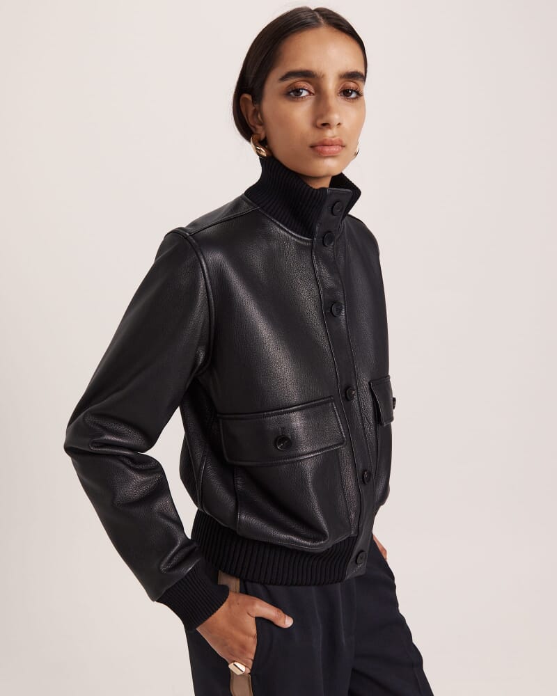 Elyse Leather Bomber in BLACK