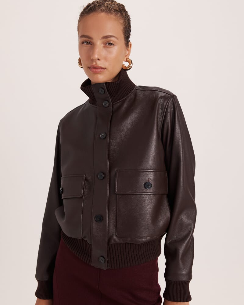 Elyse Leather Bomber in CHOCOLATE