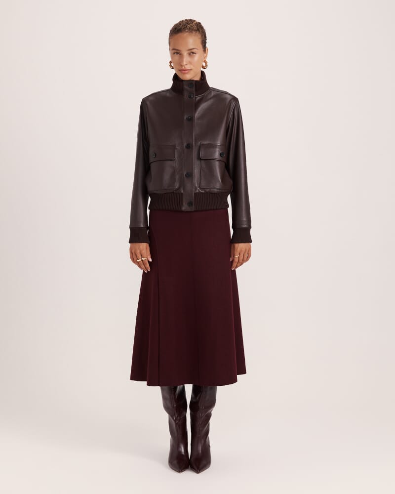 Elyse Leather Bomber in CHOCOLATE