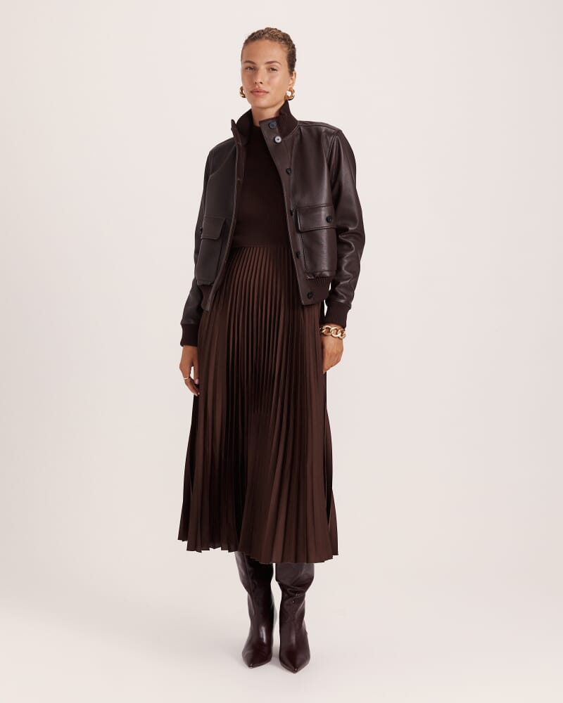 Elyse Leather Bomber in CHOCOLATE