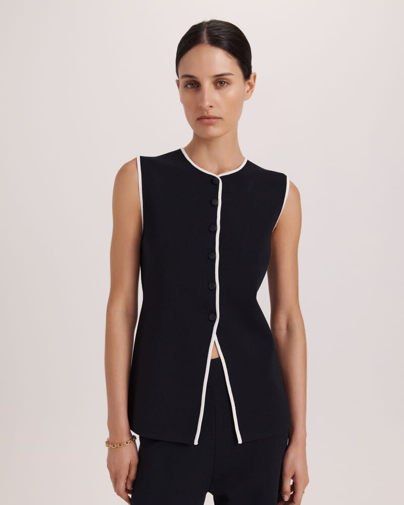 Mia Milano Knit Contrast Vest in BLACK