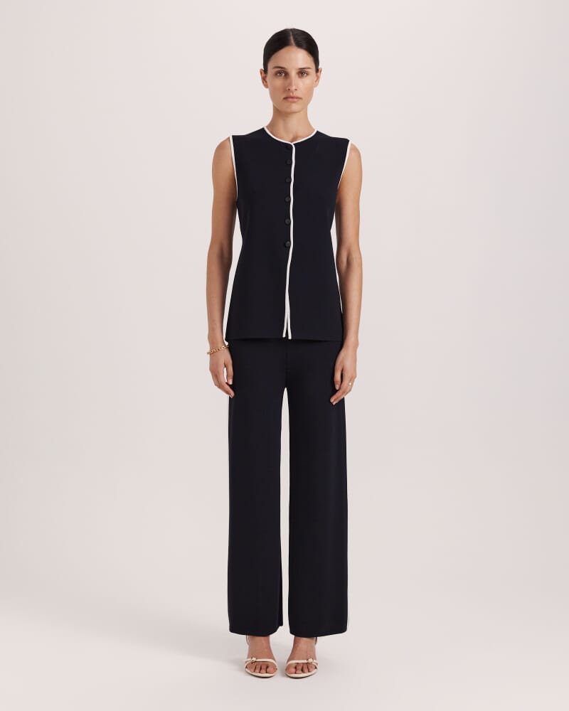 Mia Milano Knit Contrast Vest in BLACK
