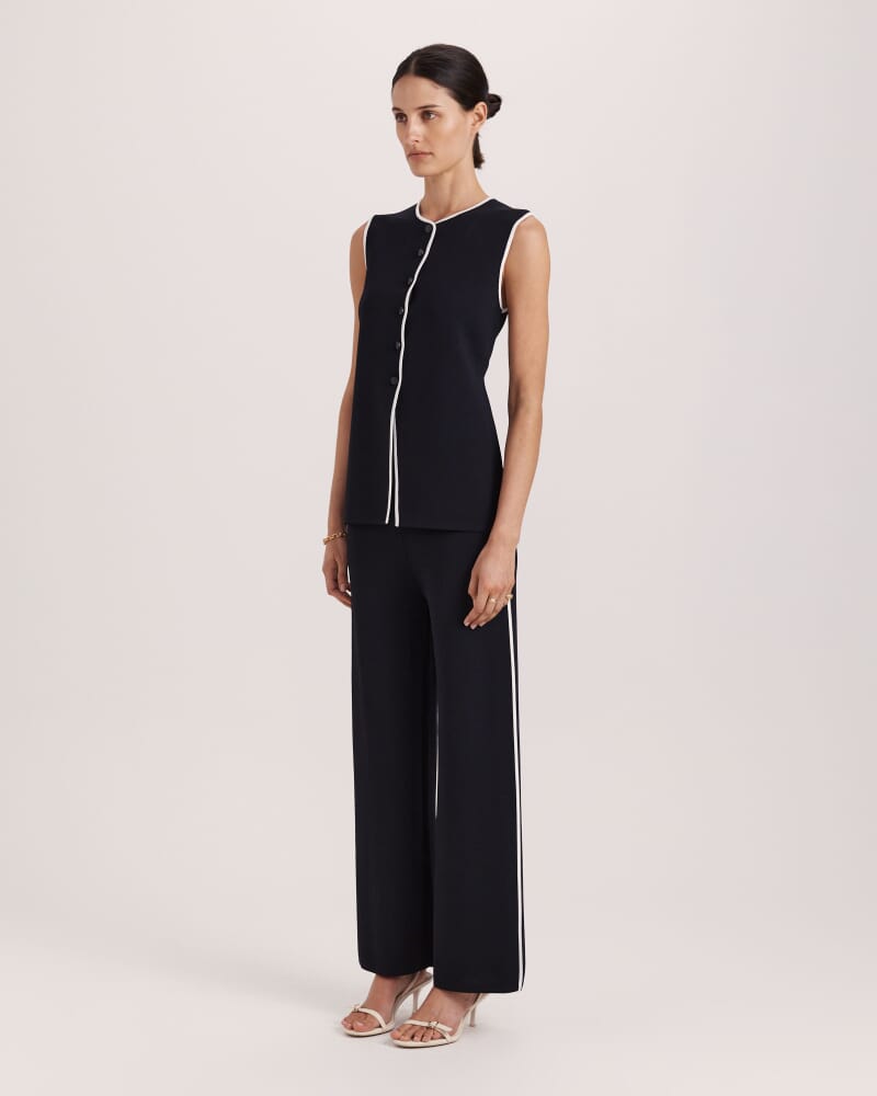 Mia Milano Knit Contrast Vest in BLACK