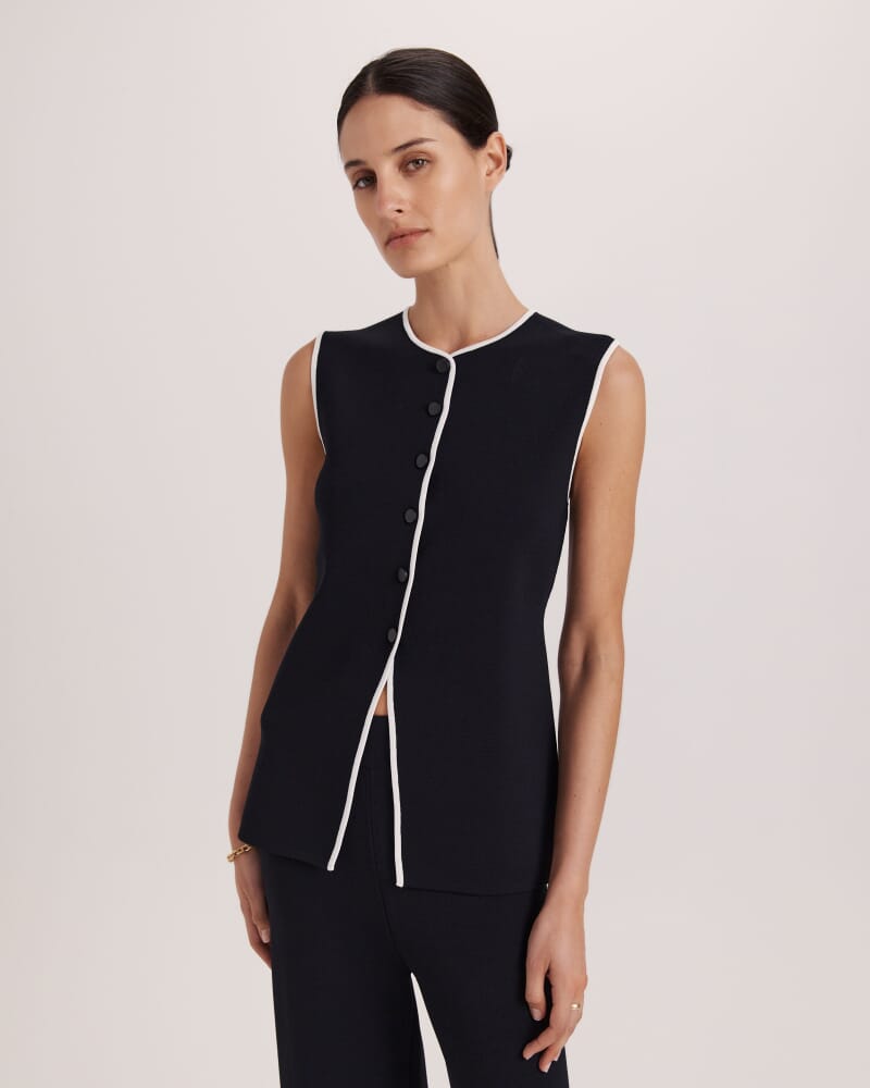 Mia Milano Knit Contrast Vest in BLACK