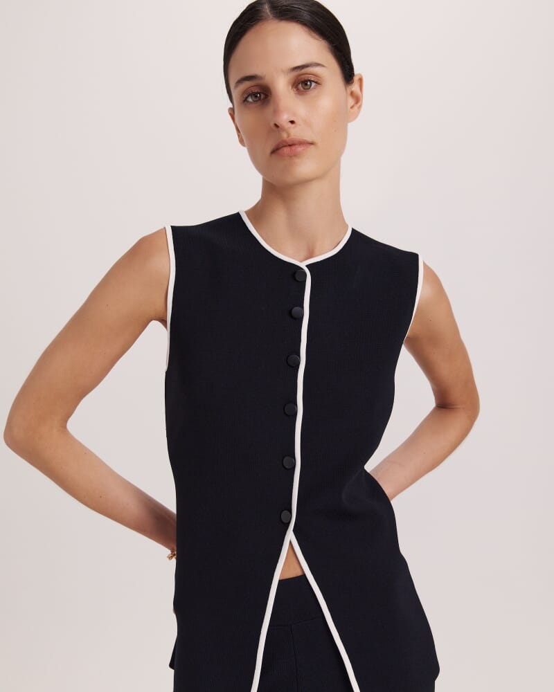 Mia Milano Knit Contrast Vest in BLACK