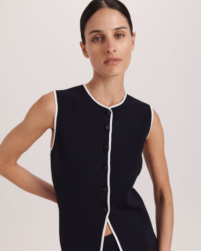 Mia Milano Knit Contrast Vest in BLACK
