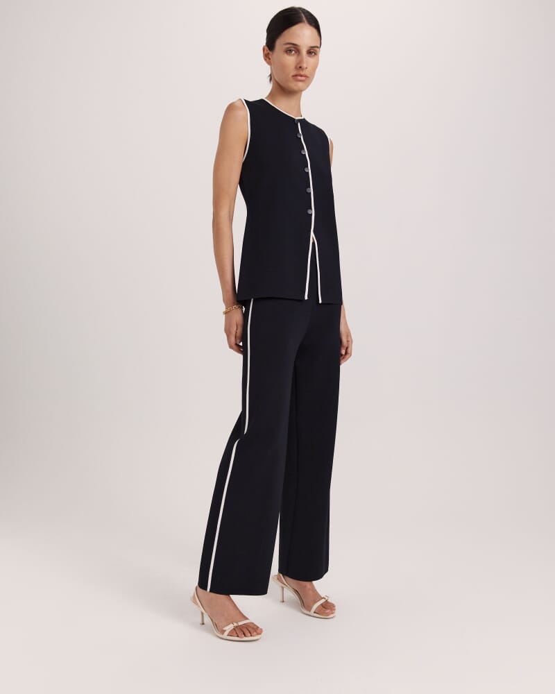Mia Milano Knit Contrast Vest in BLACK