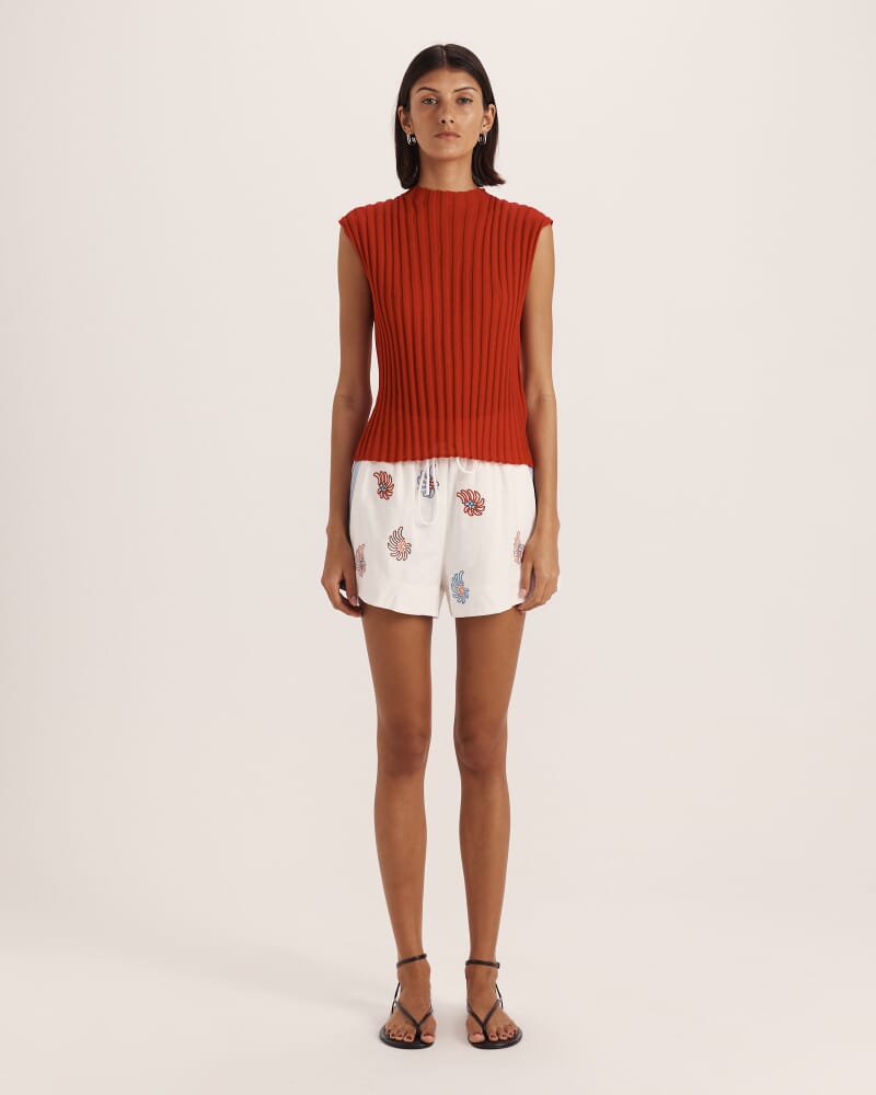 Sheer Knit Rib Tank in CRIMSON