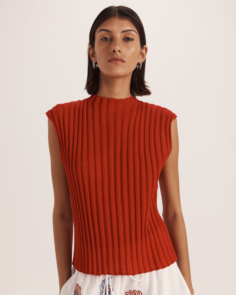 Sheer Knit Rib Tank in CRIMSON