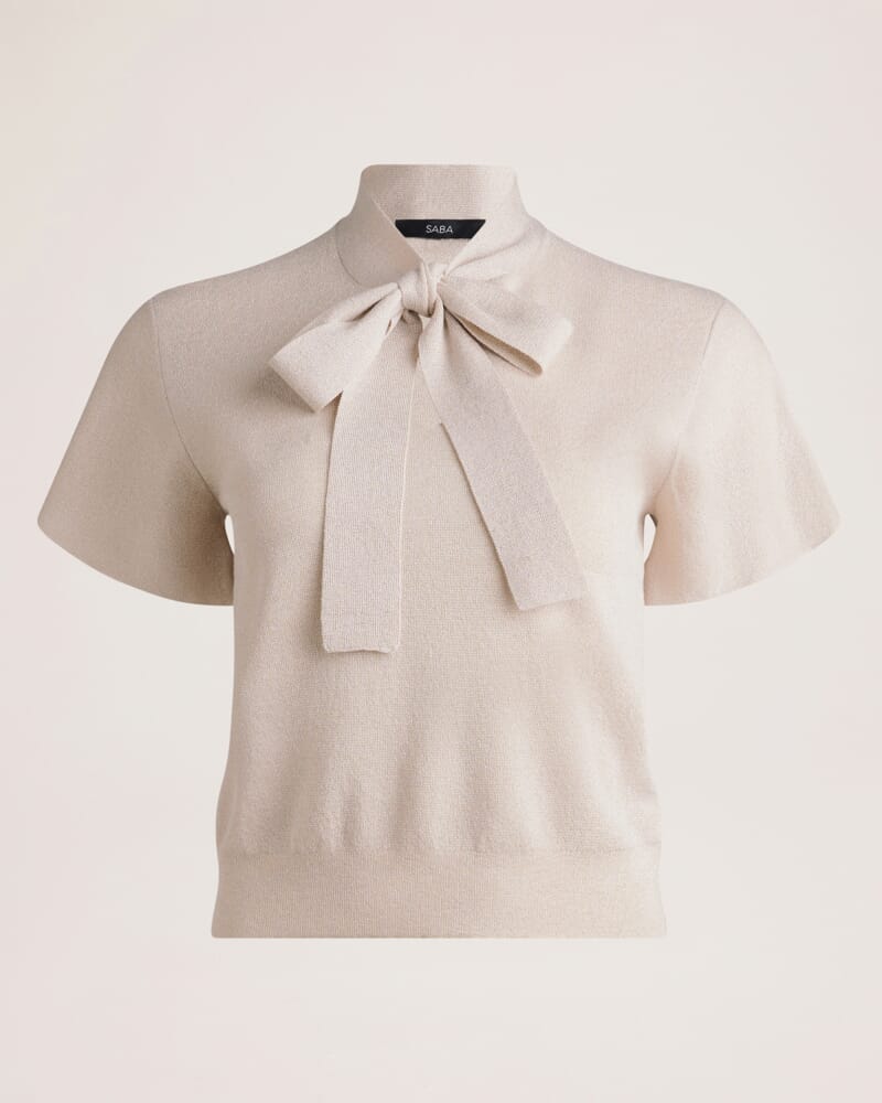 Mariya Metallic Tie Neck Knit in CHAMPAGNE