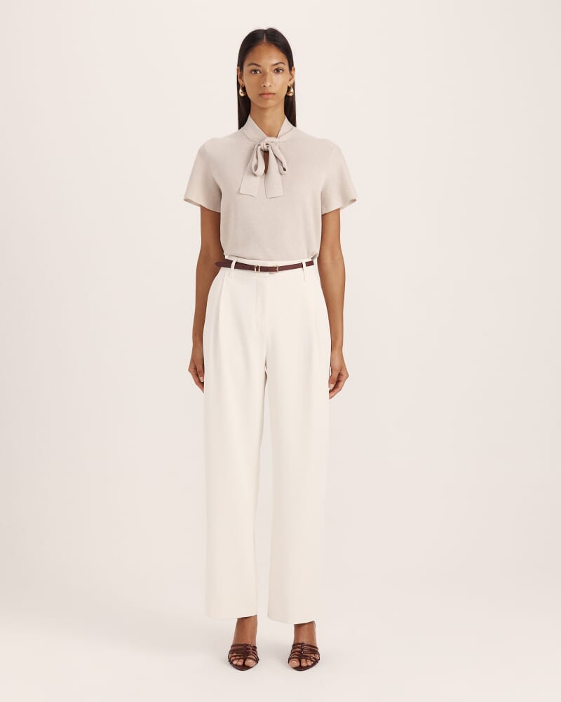 Mariya Metallic Tie Neck Knit in CHAMPAGNE