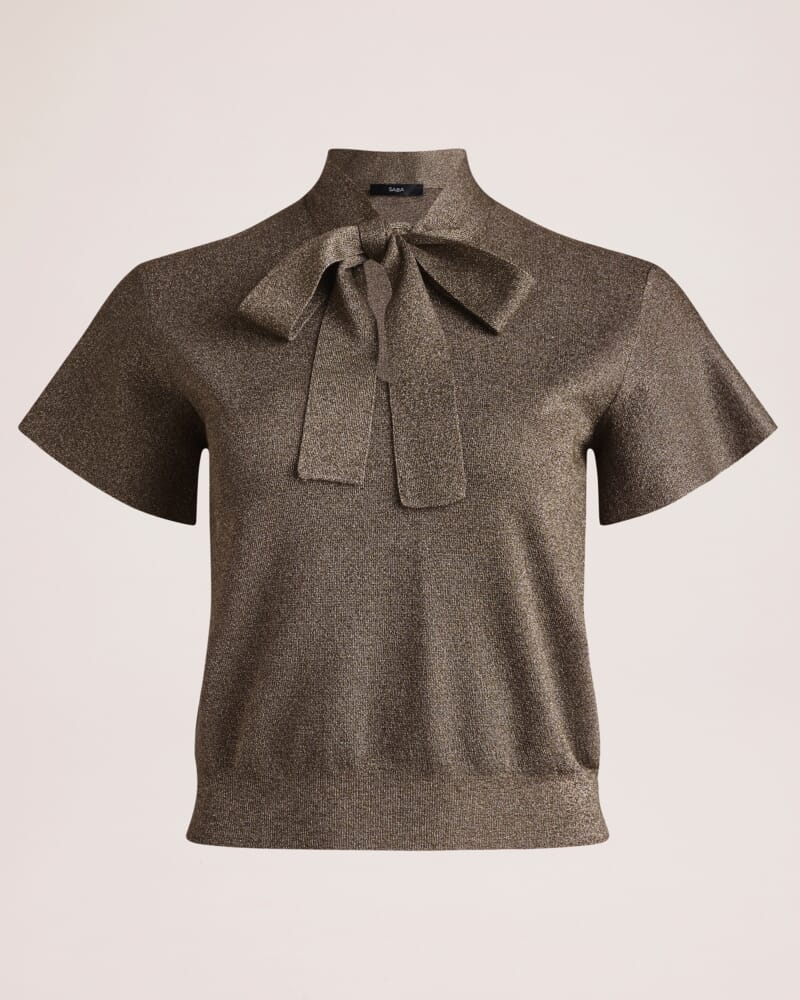 Mariya Metallic Tie Neck Knit in DARK OLIVE