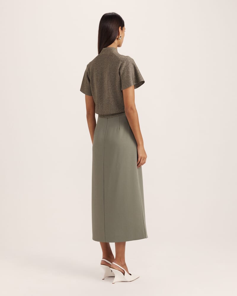 Mariya Metallic Tie Neck Knit in DARK OLIVE