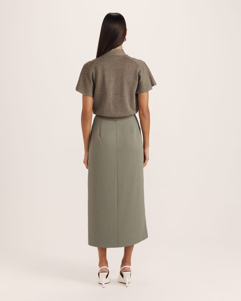 Mariya Metallic Tie Neck Knit in DARK OLIVE