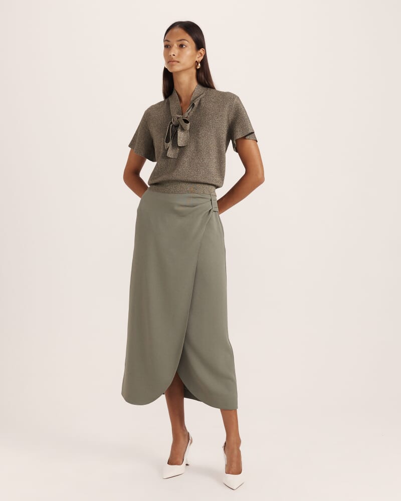 Mariya Metallic Tie Neck Knit in DARK OLIVE