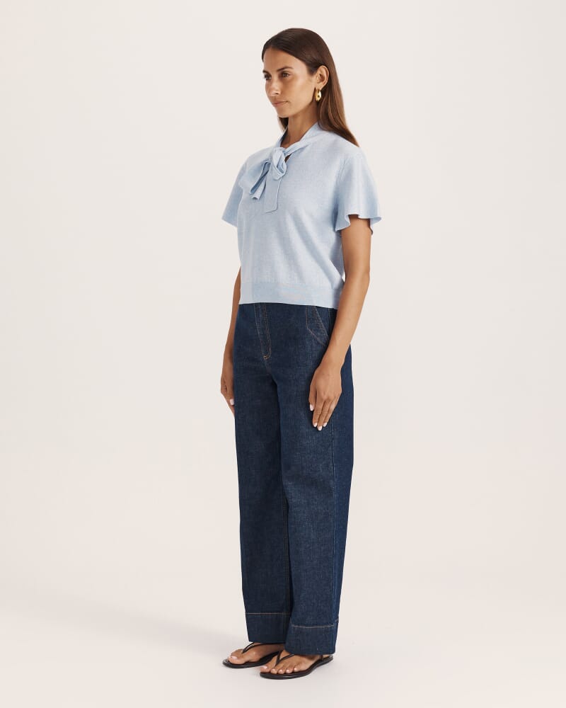 Mariya Metallic Tie Neck Knit in ICE BLUE